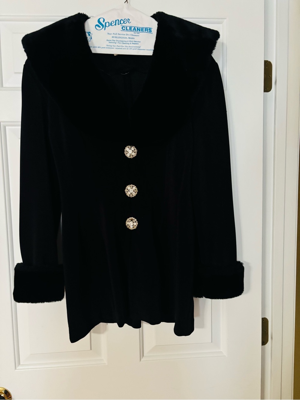 Black Faux-Fur Trim Women's Blazer with Decorative Buttons and mini skirt